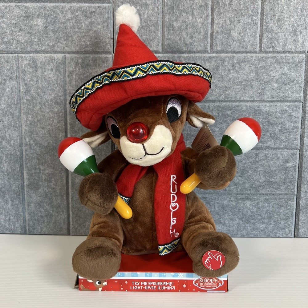 Rudolph Red Nosed Reindeer Animated Plush Stuffed Animal Sombrero Maracas